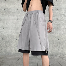 B221美式ins高街暗黑小众假两件休闲短裤五分裤LK23062-P55控78，男装休闲裤，电商B221