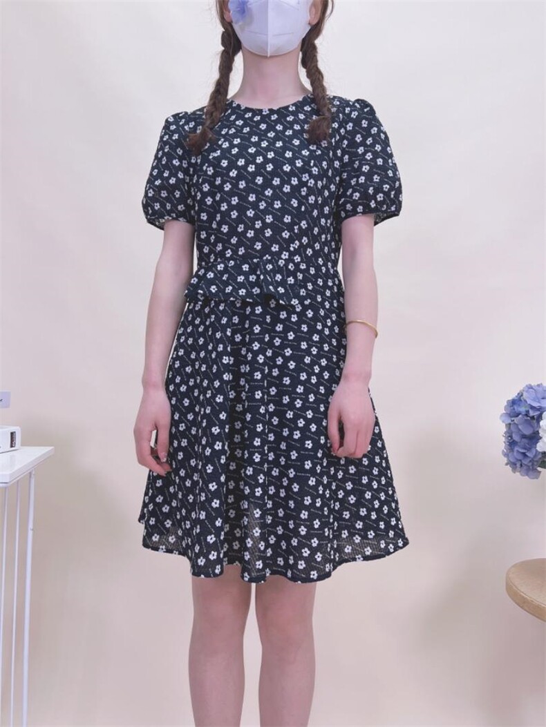 现货夏季新款纯印花连衣裙，女装连衣裙，蘑小菇