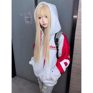 有货。拼接字母刺绣连帽卫衣女款2026春情侣帽衫WB638-P60图片