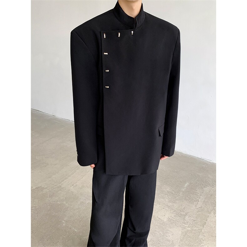 新中式立领西装外套男高级感金属暗扣垫肩西服秋季XF422P128,男装西服套装,星座512-1（原513-3）