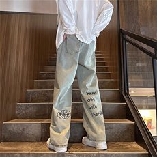 k1048-p45-控68M-5XL现货显瘦港风高阶大码宽松牛仔裤，男装牛仔裤，星座116
