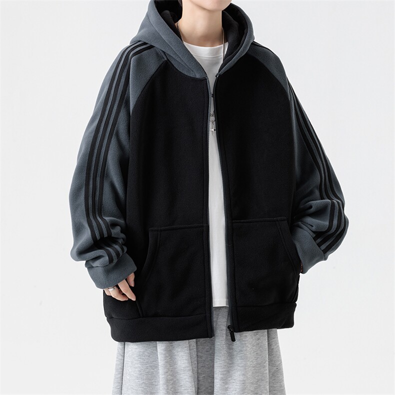 主推摇粒绒三条杠撞色连帽男士外套青少年5XL-8XL批53W25919-48,女装短外套,星座210-1