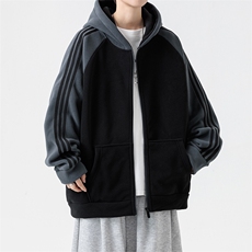 主推摇粒绒三条杠撞色连帽男士外套青少年5XL-8XL批53W25919-48，女装短外套，星座210-1
