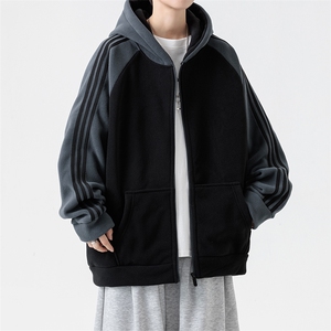 主推摇粒绒三条杠撞色连帽男士外套青少年5XL-8XL批53 W25919-48图片