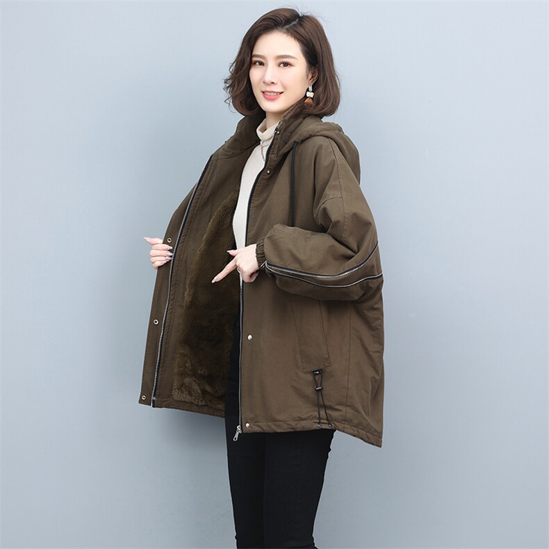 2025年冬季时尚潮流中长款休闲加绒加厚刺绣派克服,女装派克服,独衣靓