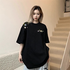 万针全刺绣工艺抖音得物高品质260克重磅纯棉双纱美式高街短袖T恤，男装T恤，电商A486-1