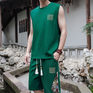 夏季薄款背心休闲运动套装男刺绣男士短裤两件套A266-TZ1158-P46图片