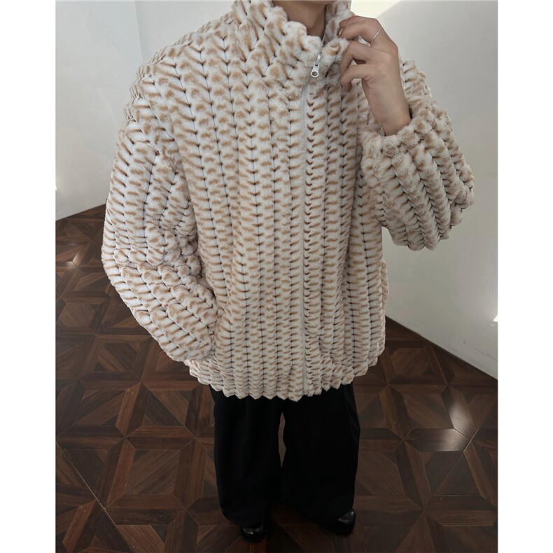 冬季男士棉服兔毛条纹绒虎皮纹宽松加绒加厚外套棉衣特p95,男装棉衣,电商B319