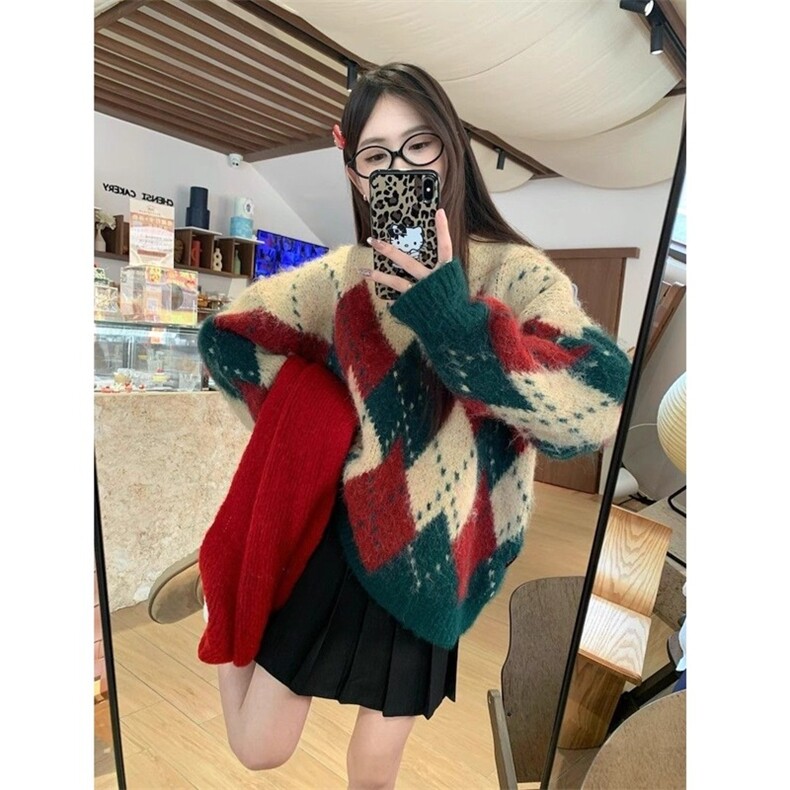 【网图现货】鹿毛绒美式圣诞风格子毛衣W13/P60,男装针织衫/毛衣,星座205-3