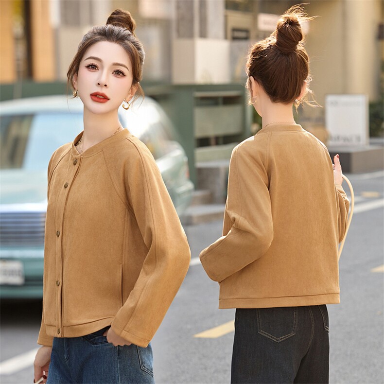 早春时尚鹿皮绒外套女短款2025新款百搭小个子休闲棒球服夹克上衣,女装短外套,今喜