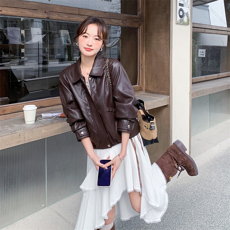 春季新款大货2026韩系复古皮衣外套女机车服M2605P160K258,女装短外套,2C268