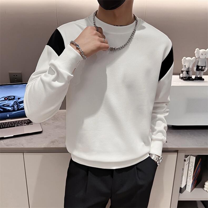 白色2023秋装社会小伙修身圆领卫衣男潮8823-P58控价78，男装卫衣，电商A108