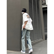B221美式ins高街小众暗黑做旧修身小脚牛仔裤LK22078-P65控88，男装牛仔裤，电商B221