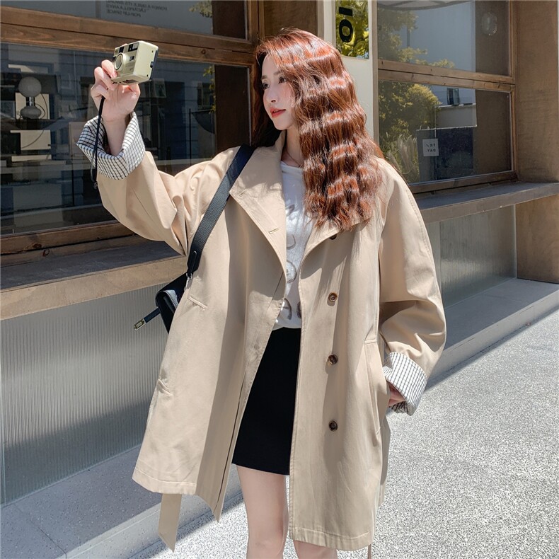 英伦风休闲工装卡其色风衣外套女春秋小众高级感超火好看上衣,女装风衣,2C327