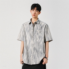 扎染脏脏工装短袖衬衫男款夏季潮牌宽松半袖衬衣外套Y002，男装T恤，星座210-1