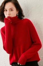 秋冬新款红色半高领羊绒衫女宽松显瘦长袖毛衣时尚百搭，女装羊绒衫，澳冬特羊绒