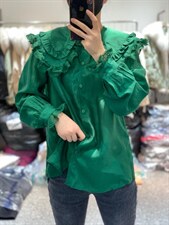 2022新款潮双层娃娃领设计感法式花边领衬衫喇叭袖，女装衬衫，L·H·X