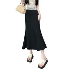 中长款鱼尾半身裙女夏季新款2024时尚通勤高腰开叉西装裙子，女装半身裙，梦白服饰厂
