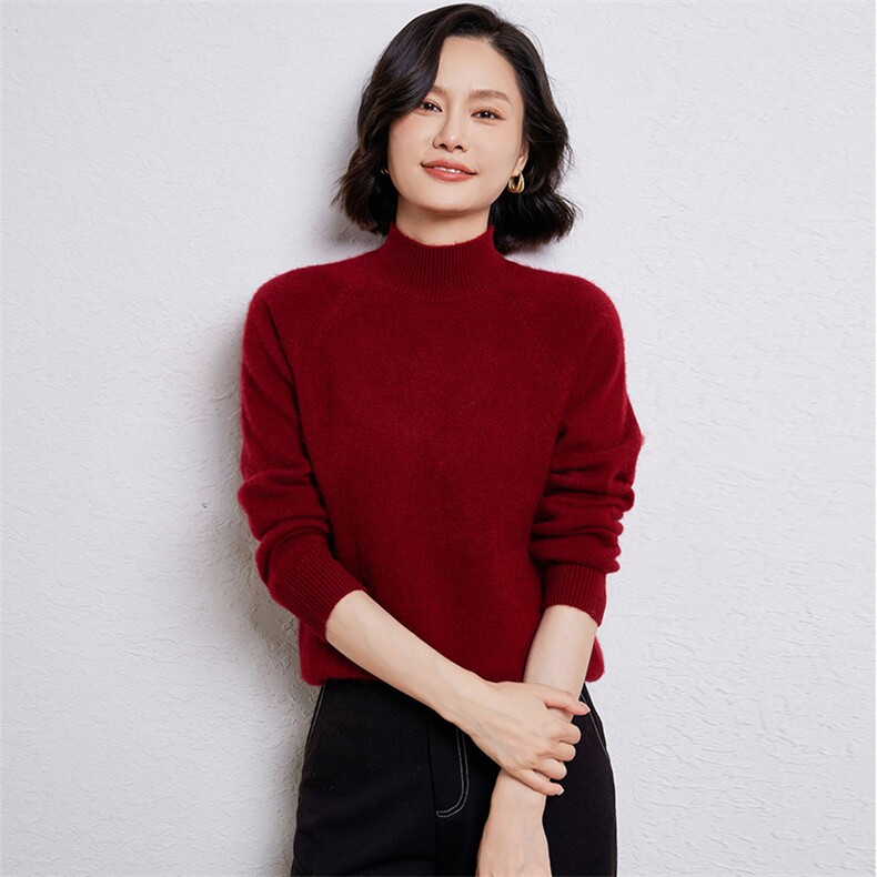 时尚百搭女士高领羊毛衫简约休闲显瘦保暖毛衣,女装羊毛衫,温伦斯特羊绒