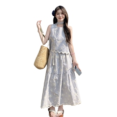 2025夏季新款韩系甜美气质条纹刺绣花边显瘦时尚背心半身裙两件套，女装套装/套裙，2C159