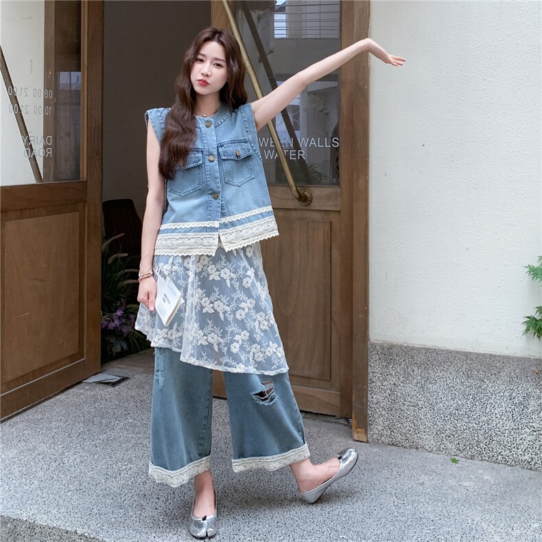 新款时尚牛仔套装+蕾丝小衫三件套2c307-8870-p175k238,女装套装/套裙,2C307