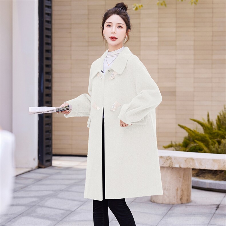 现货2023手工双面羊毛大衣女秋冬新款中长款时尚宽松外套,女装双面呢大衣,仟媚宠