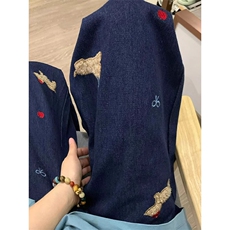 AK2117-P55美式复古小狗贴布刺绣宽松休闲阔腿牛仔裤，女装休闲裤，星座617A-2