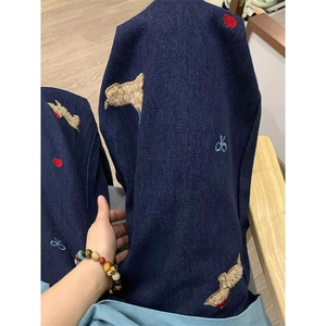 AK2117-P55美式复古小狗贴布刺绣宽松休闲阔腿牛仔裤图片