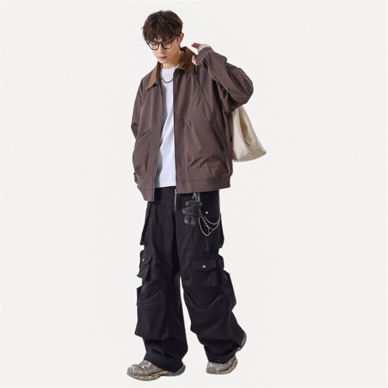 美式飞行员夹克男款解构弯刀短款外套廓形翻领棒球服JK02557-P72图片