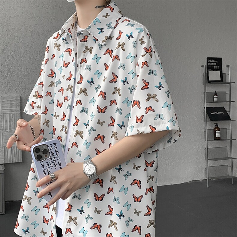 8XL-M花衬衫男短袖夏季薄款冰丝半袖宽松大码休闲外套DC28008P38图片
