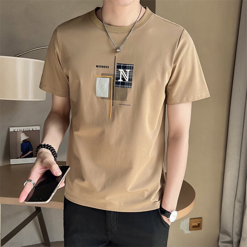 夏季短袖T恤男士潮牌印花半袖上衣2025新款夏装A313-5816-P48,男装T恤,电商A313