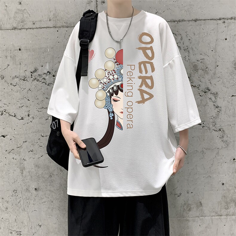 Q11161-P30京剧脸谱春夏季七分袖t恤大码五分袖男短袖中袖大皂风图片