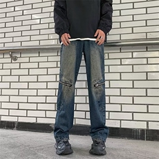 美式复古黄泥工装牛仔裤秋季高街裤子小众设计感潮牌直筒裤K8650，男装牛仔裤，星座601-2