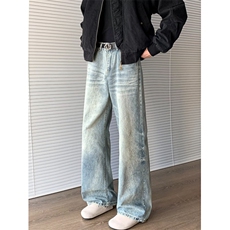 美式高街牛仔裤男女韩版潮流帅气百搭2025秋冬ins长裤RK3194-P55，男装牛仔裤，星座412-3