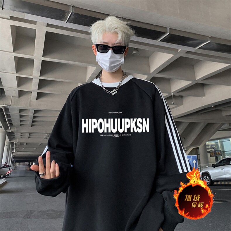 抖音得物供货提供视频秋冬重磅美式宽松织带圆领卫衣0320,男装卫衣,电商A486