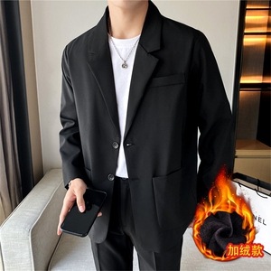 ins休闲西服男韩版潮流痞帅气长袖加绒小西装港风潮牌单西外套图片