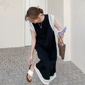 高级感蕾丝拼接连衣裙女夏季2025新款小个子独特绝美超好看小黑裙图片