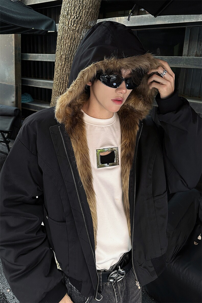8XL-M复古双面加厚毛绒皮草短款工装派克服外套MY1707P138控168,男装棉衣,电商D206-1