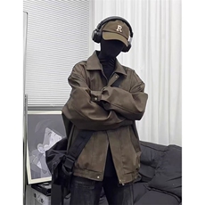 直播品质磨砂PU皮夹克宽松复古纯色外套DY2407-特P80，男装夹克，星座1213