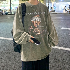 直播品质重磅纯棉美式蜡染水洗做旧潮牌宽松长袖t恤CT292特P38，男装T恤，电商A486