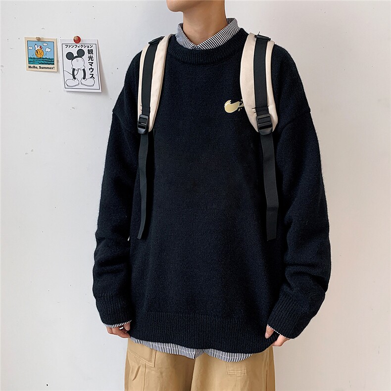1港风圆领中性情侣潮流大码M-5XL印花加厚毛衣男7688P48加绒P55,男装针织衫/毛衣,星座226-2