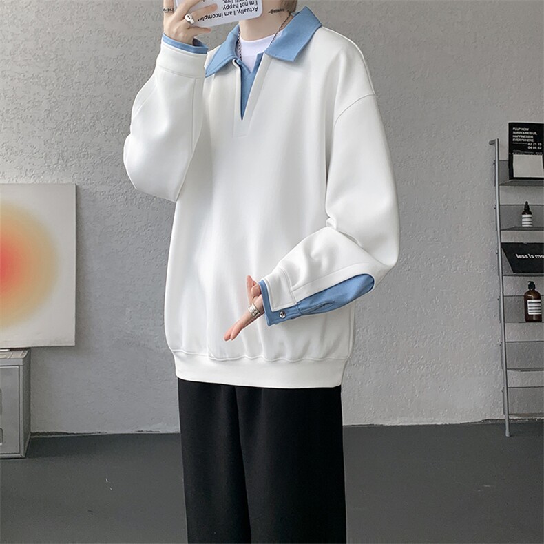 8XL-M美式拼接新款翻领高级感衬衫领运动上衣长袖卫衣男WY26P68,男装衬衫,电商D206-1