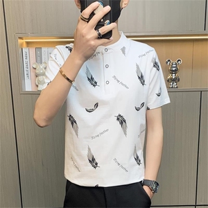 PL101-P35社会小伙立领polo衫男士短袖t恤潮牌夏季商务青年有领图片