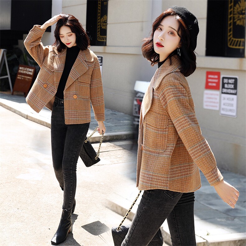 【现货】}2025年秋季新格纹毛呢短外套，女装短外套，魅家