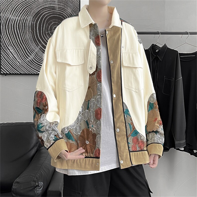 2021秋新款风刺绣夹克男日系明线拼接宽松薄款外套W1196-P75,男装夹克,星座512-4