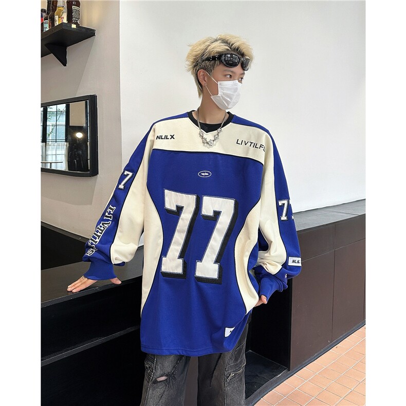 美式重磅硬挺机车服卫衣男春秋撞色拼接cleanfit赛车服外套Y803图片