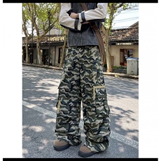 美式街头复古口袋迷彩工装裤男设计感直筒宽松垂感休闲阔腿牛仔裤，男装牛仔裤，星座506A