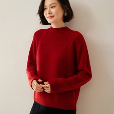 轻奢风山羊绒衫女半高领点子纱扭花针织毛衣宽松打底羊毛开叉上衣，女装羊绒衫，绒创羊绒