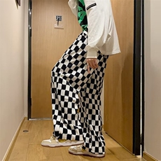 男秋季新款港风休闲裤黑白棋盘格GK53P42，男装休闲裤，星座1116-2