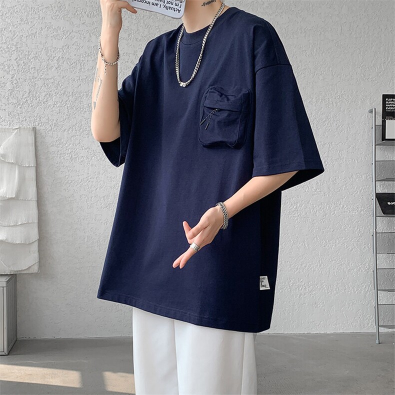 8XL-M 重磅！特大码纯色宽松短袖T男口袋T恤五分袖上衣DX325P45图片